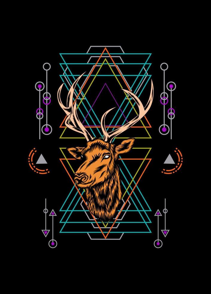 Deer head with sacred geometry pattern on black background vector