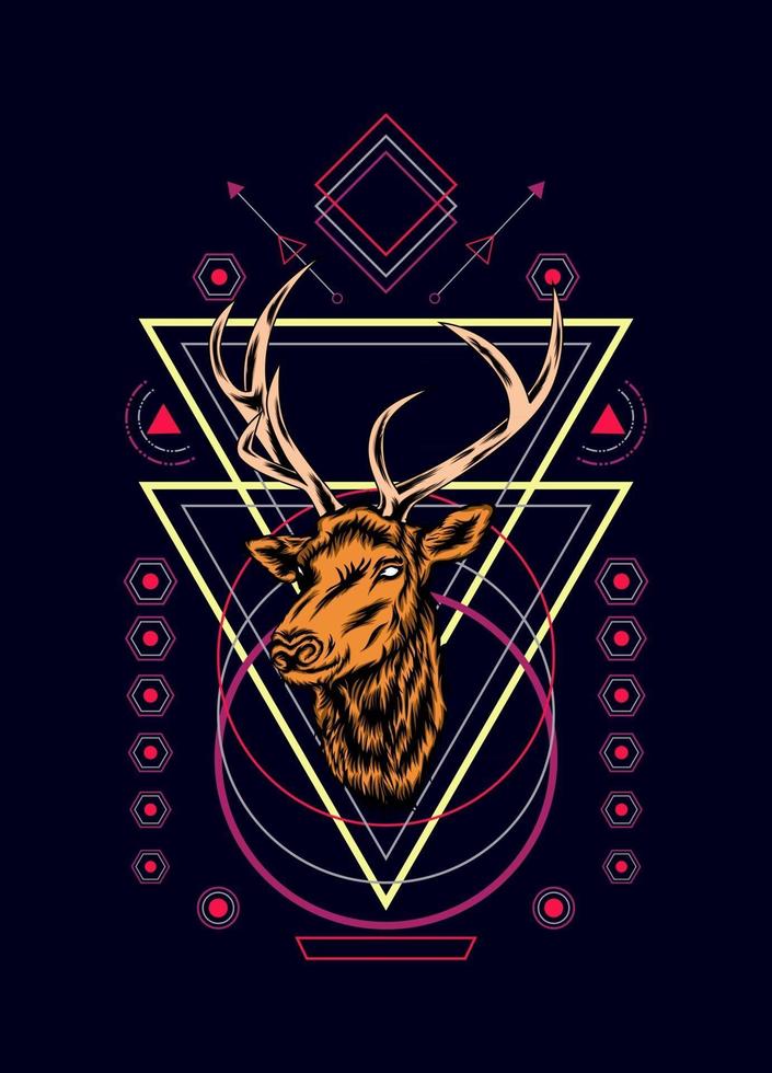 Deer head with sacred geometry pattern on black background vector