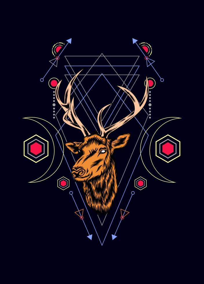 Deer head with sacred geometry pattern on black background vector