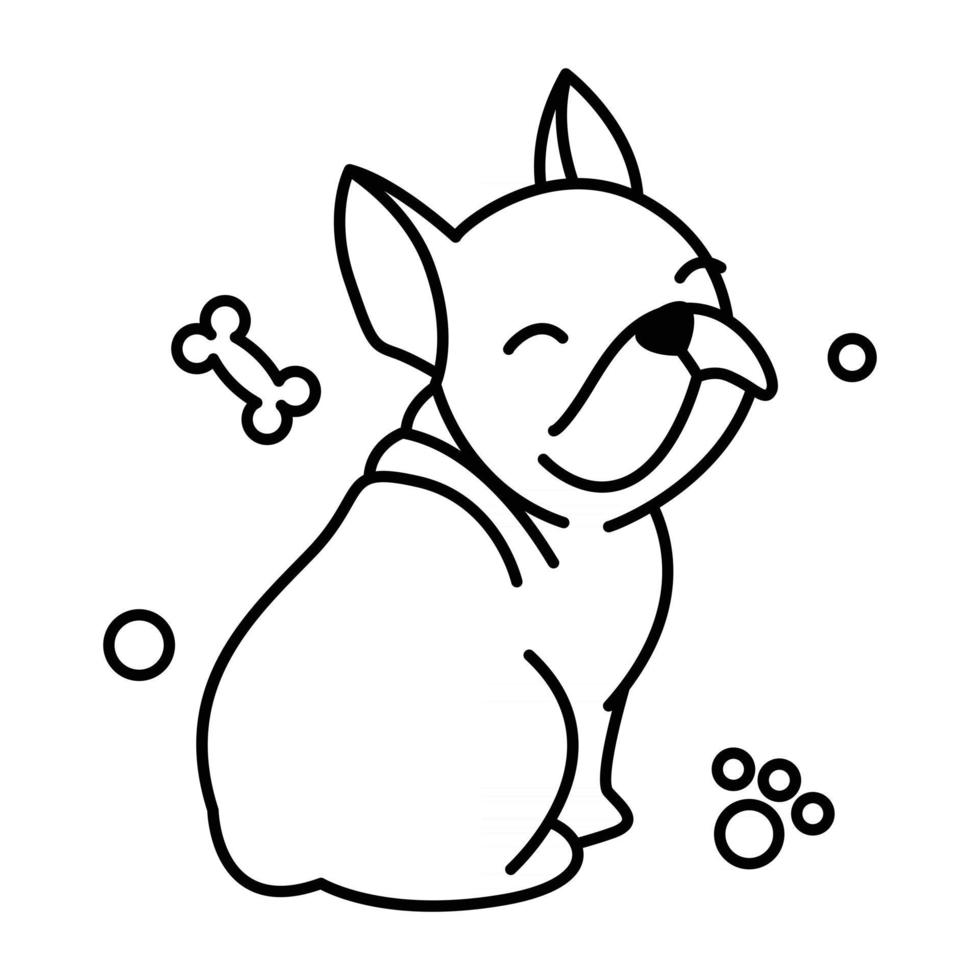 Black line vector illustration cartoon on a white background of a cute French Bulldog.