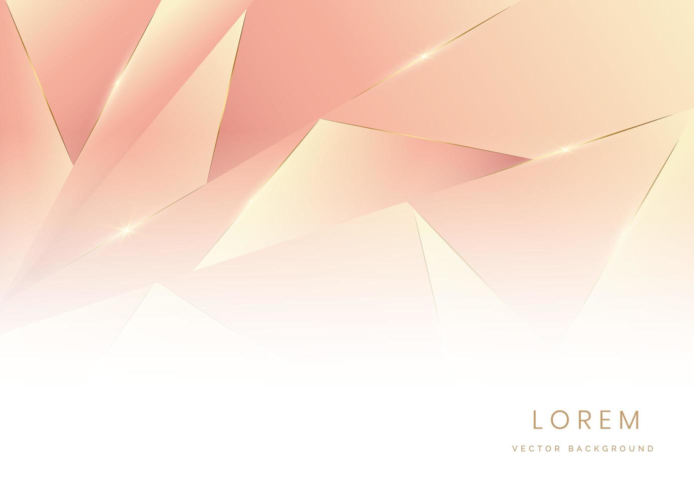 Abstract triangles soft yellow and pink luxury background with golden line diagonal on white background. vector