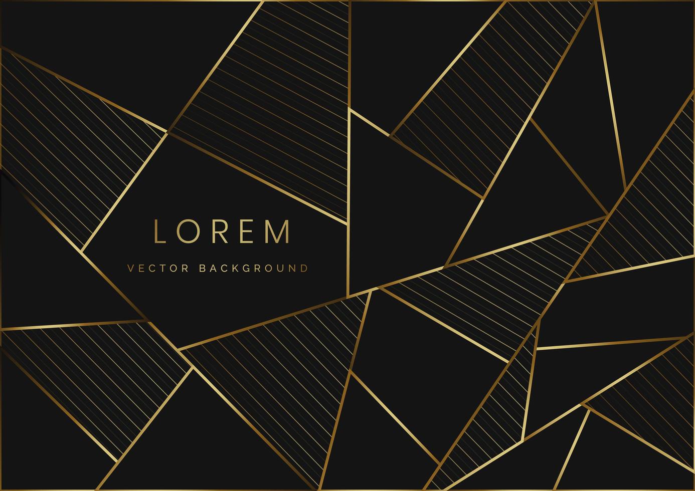 Luxury background gold polygonal shape with golden lines diagonal on black backgroud. vector