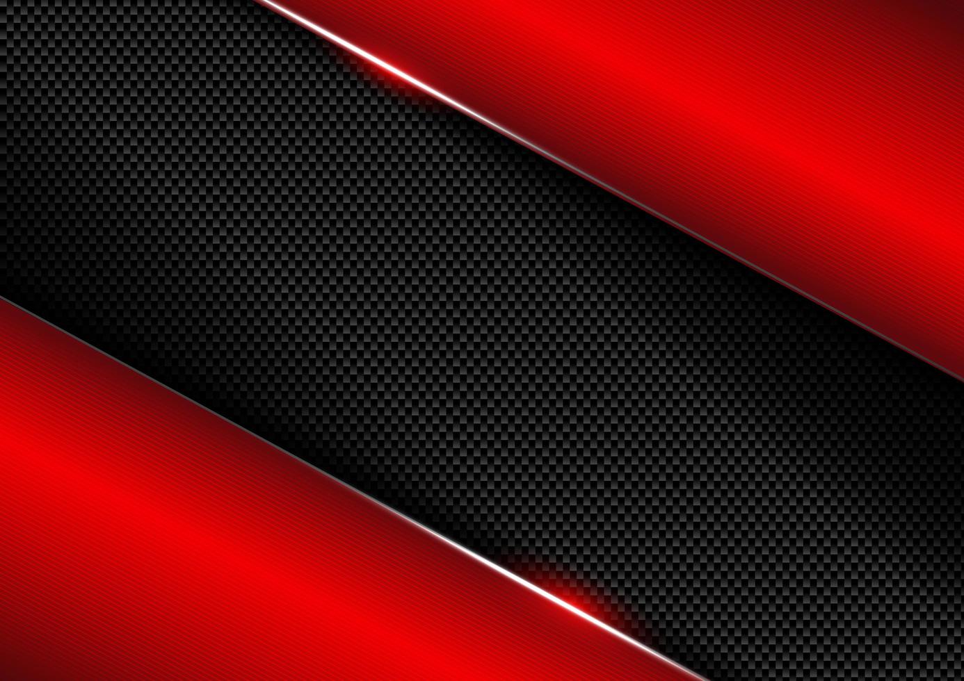 diagonal negra y roja abstracta en la textura de la fibra de carbono y copie el espacio sobre fondo oscuro. plantilla de tecnología abstracta. vector