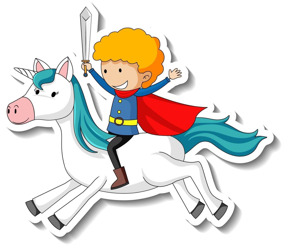 Cute stickers with a knight riding a unicorn cartoon character vector