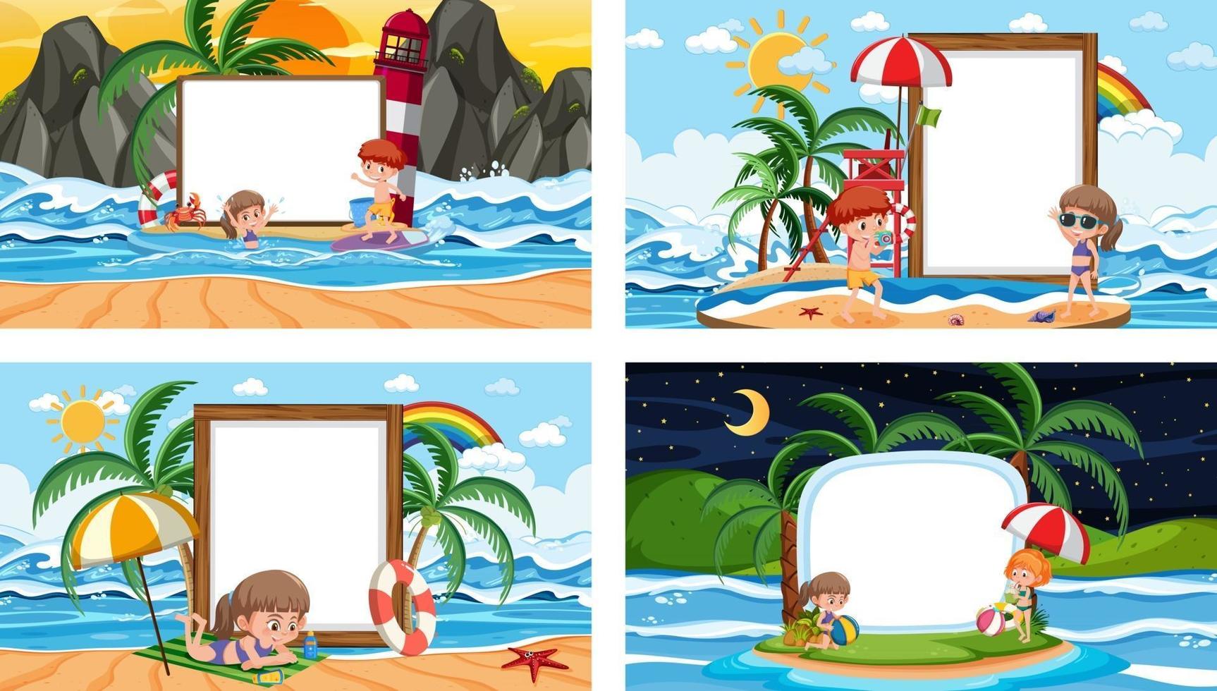 Set of blank banner in different tropical beach scenes vector