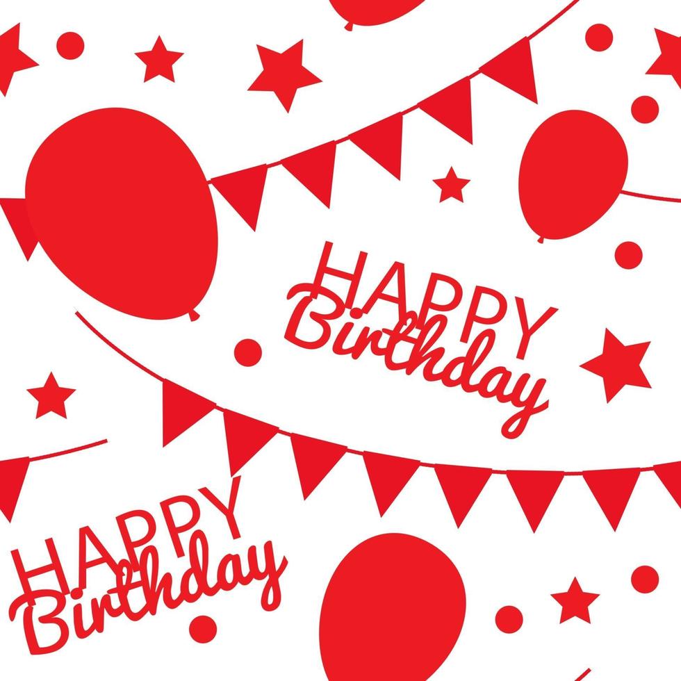 Happy Birthday Background with Balloons, Flags and Stars. Simple vector