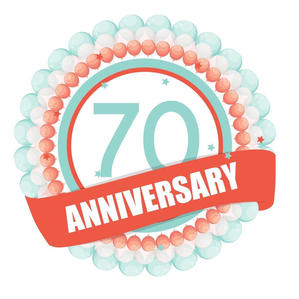 Cute Template 70 Years Anniversary with Balloons and Ribbon Vector Illustration