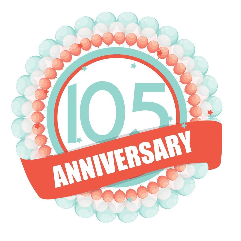 Cute Template 105 Years Anniversary with Balloons and Ribbon Vector Illustration