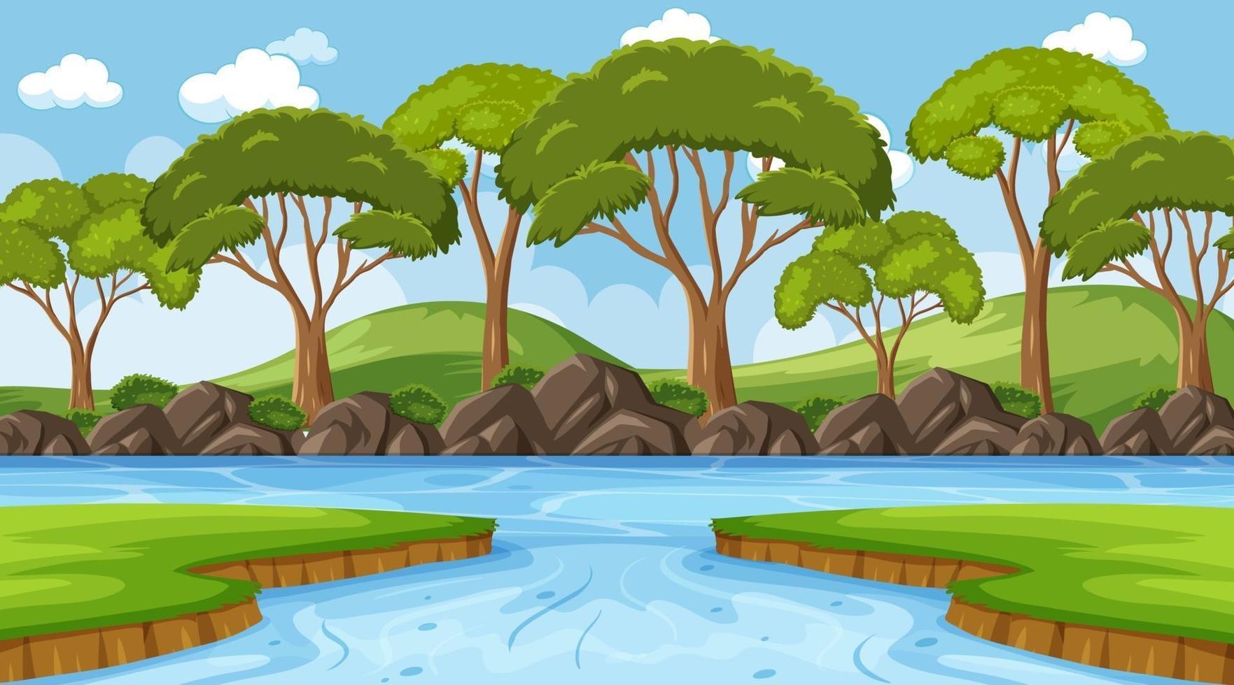 Nuture scene with river in the forest at day time vector