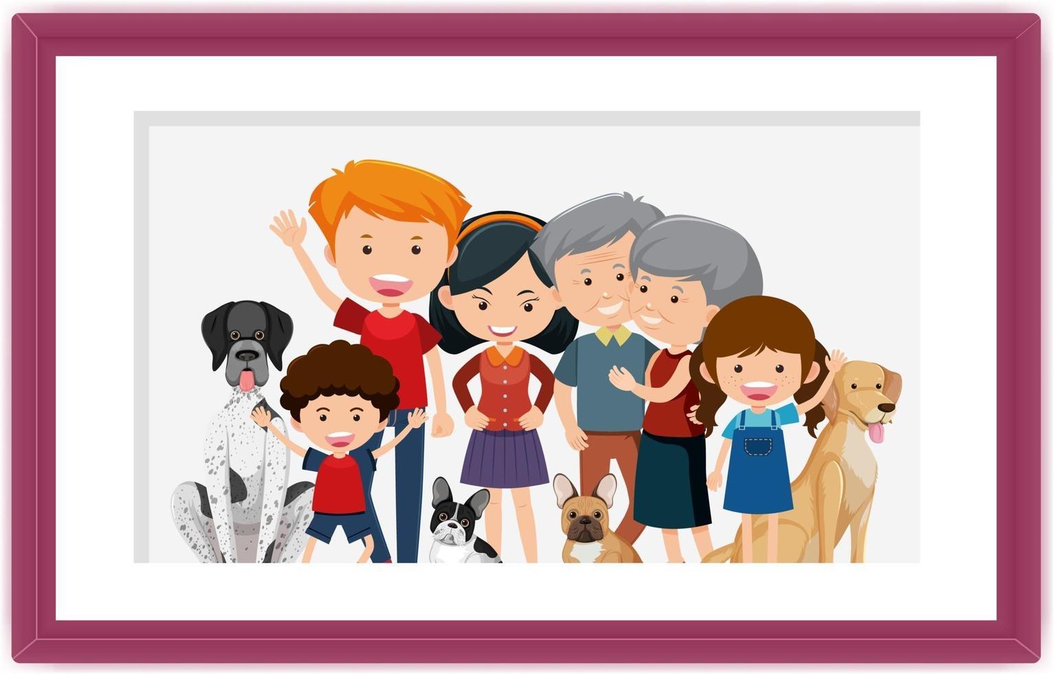 Happy family picture cartoon in a frame vector