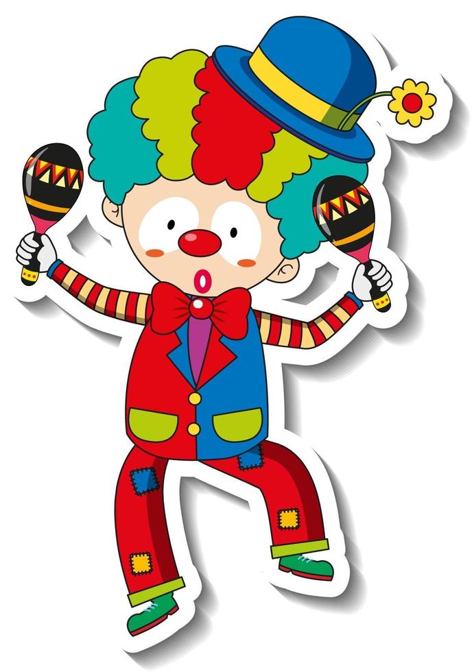 Plantilla de pegatina con personaje de dibujos animados de payaso feliz aislado vector