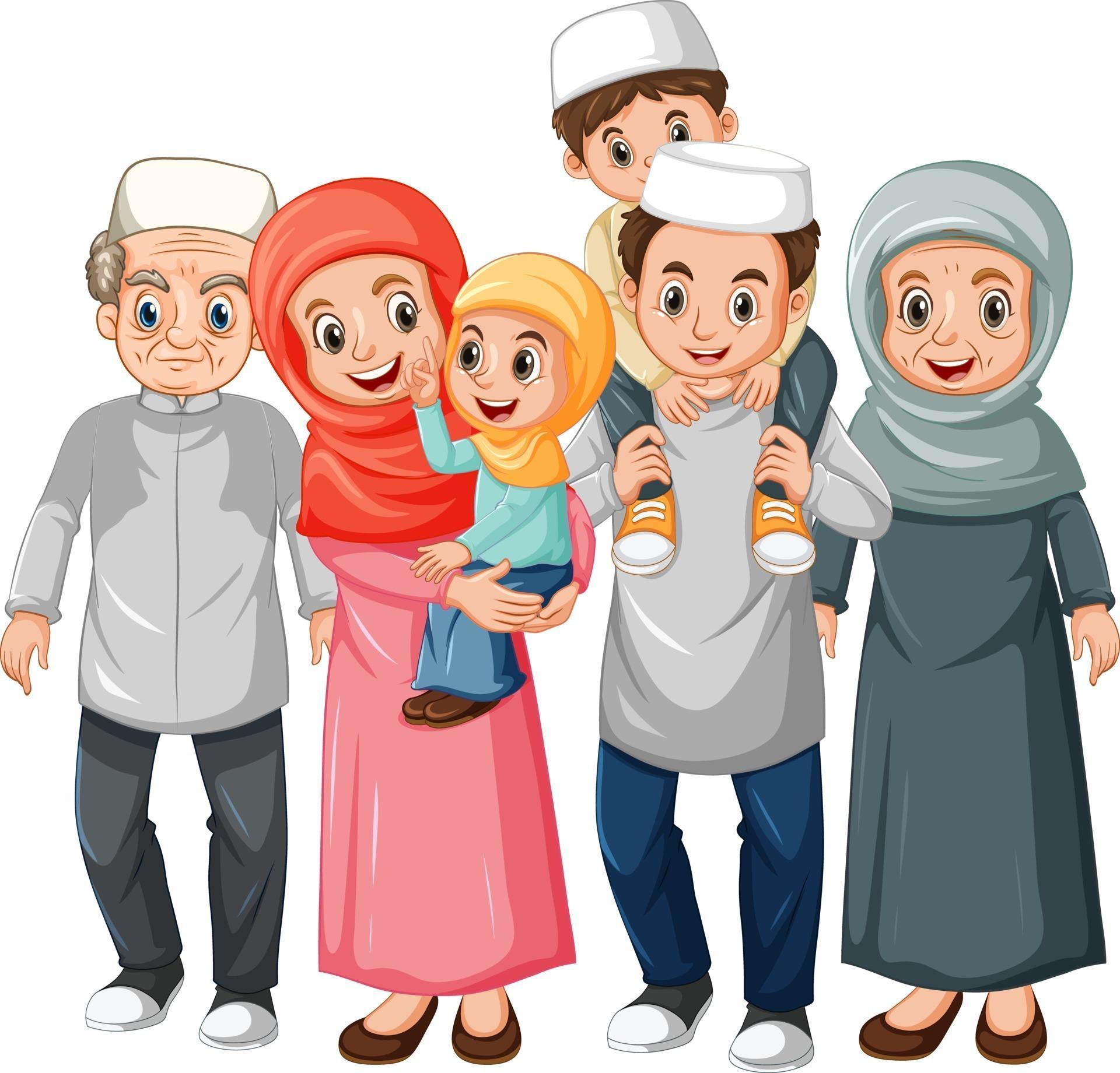 Happy muslim cartoon character 2845624 Vector Art at Vecteezy