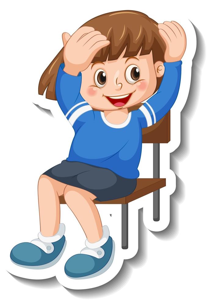 Sticker template with a girl cartoon character isolated vector
