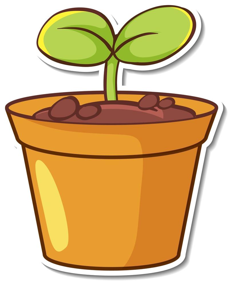 Sticker design with seedling plant in a pot isolated vector