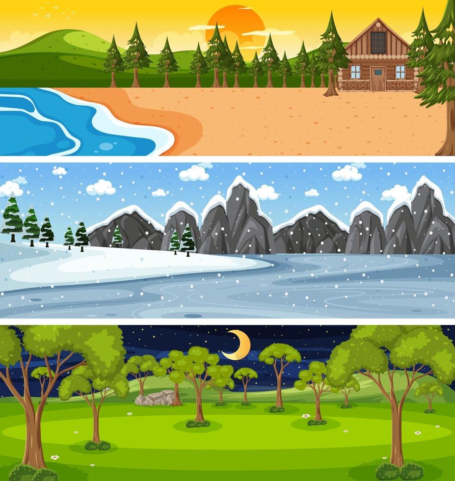 Set of different nature horizontal scenes vector