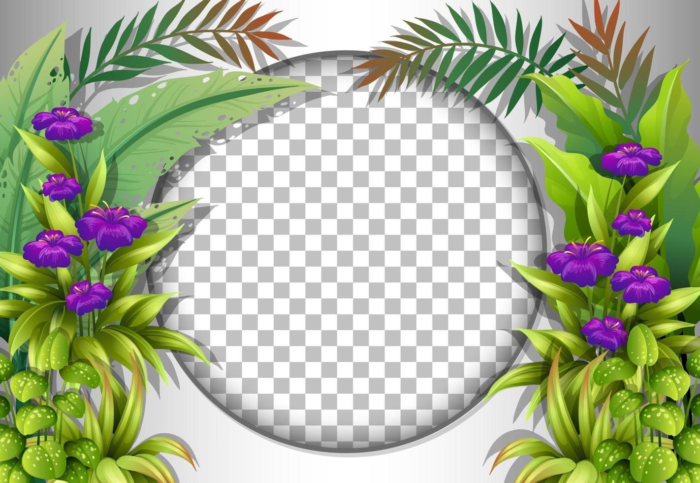 Round frame with tropical flowers and leaves template vector