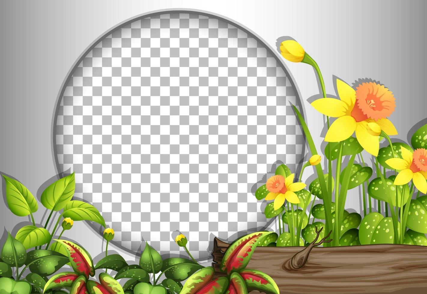 Round frame with tropical flowers and leaves template vector