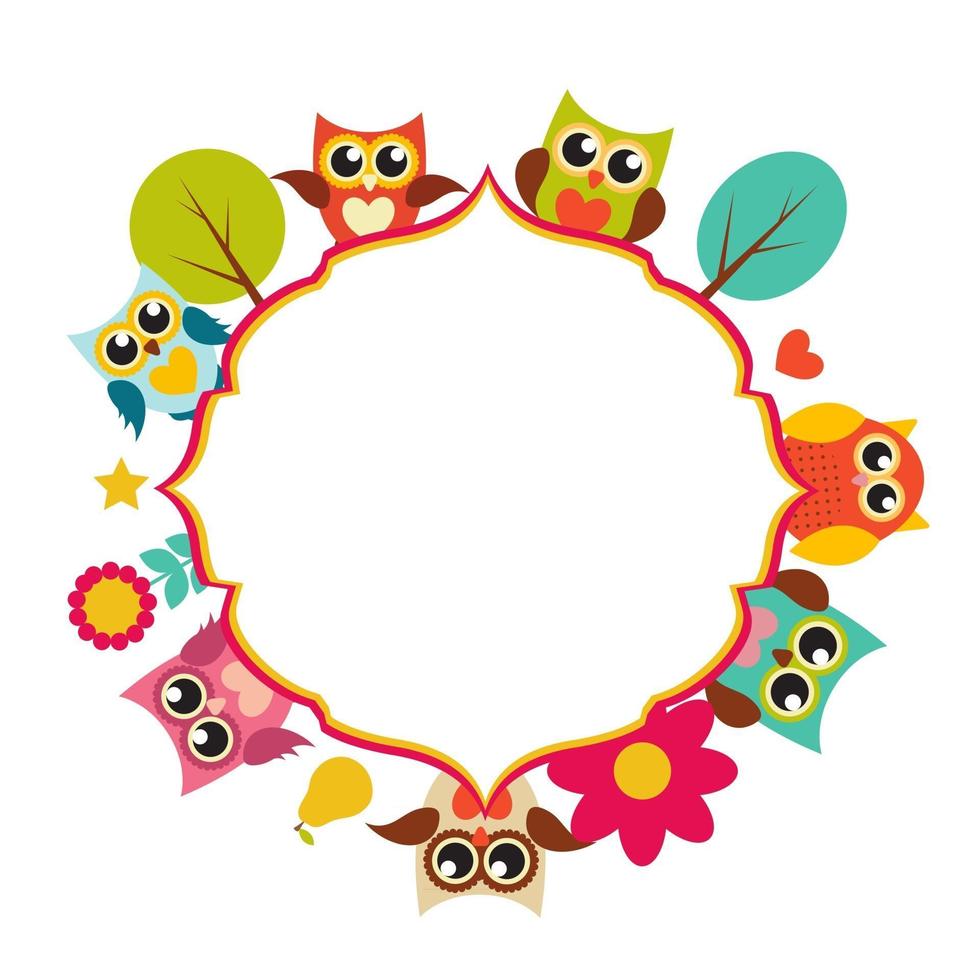 Cute Owl Frame Background Vector Illustration