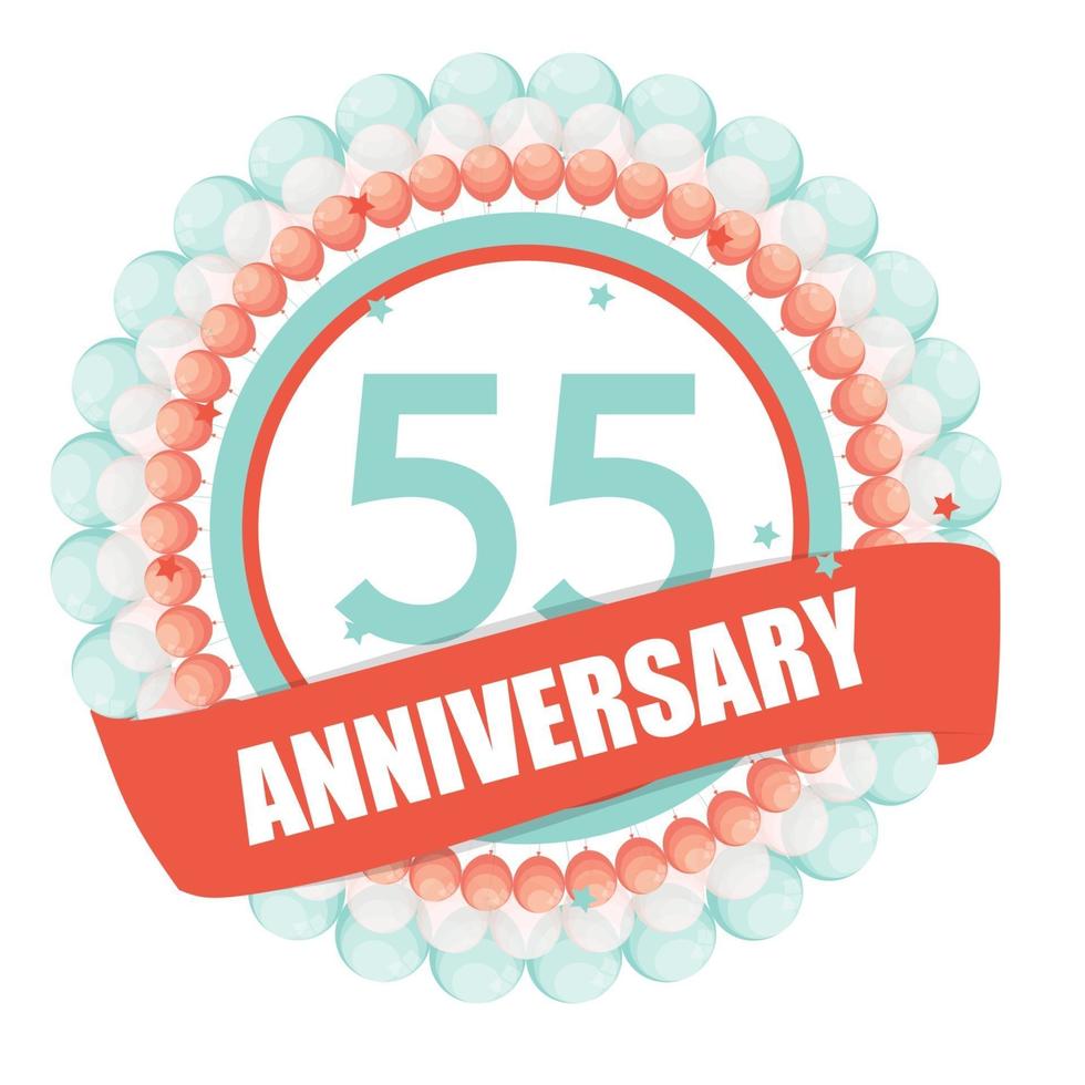 Cute Template 55 Years Anniversary with Balloons and Ribbon Vector Illustration