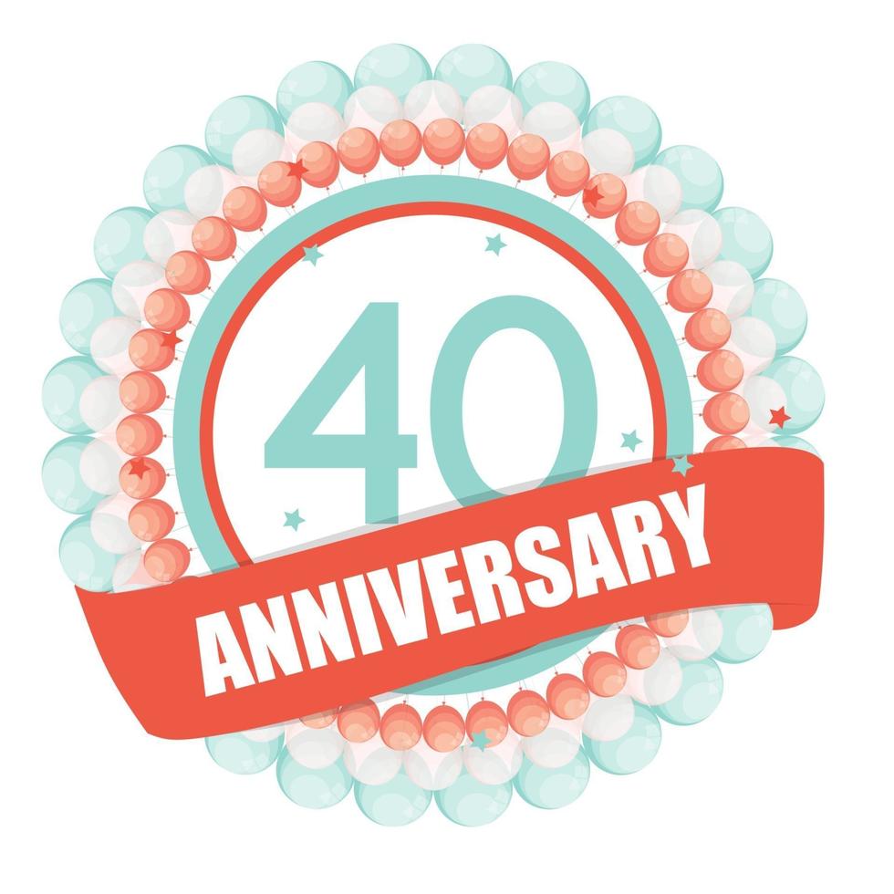 Cute Template 40 Years Anniversary with Balloons and Ribbon Vector Illustration