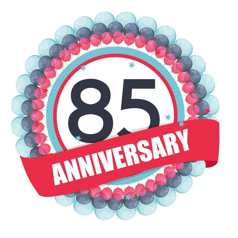 Cute Template 85 Years Anniversary with Balloons and Ribbon Vector Illustration