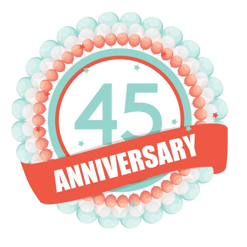 Cute Template 45 Years Anniversary with Balloons and Ribbon Vector Illustration