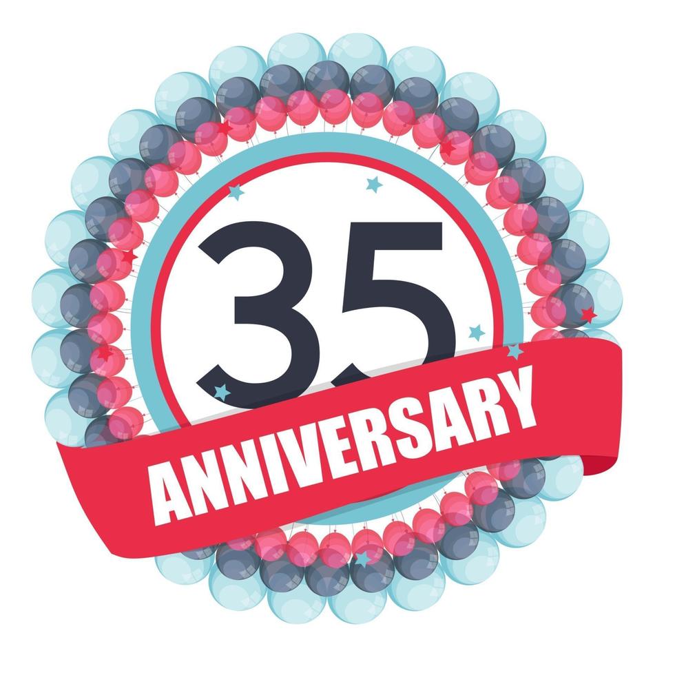 Cute Template 35 Years Anniversary with Balloons and Ribbon Vector Illustration