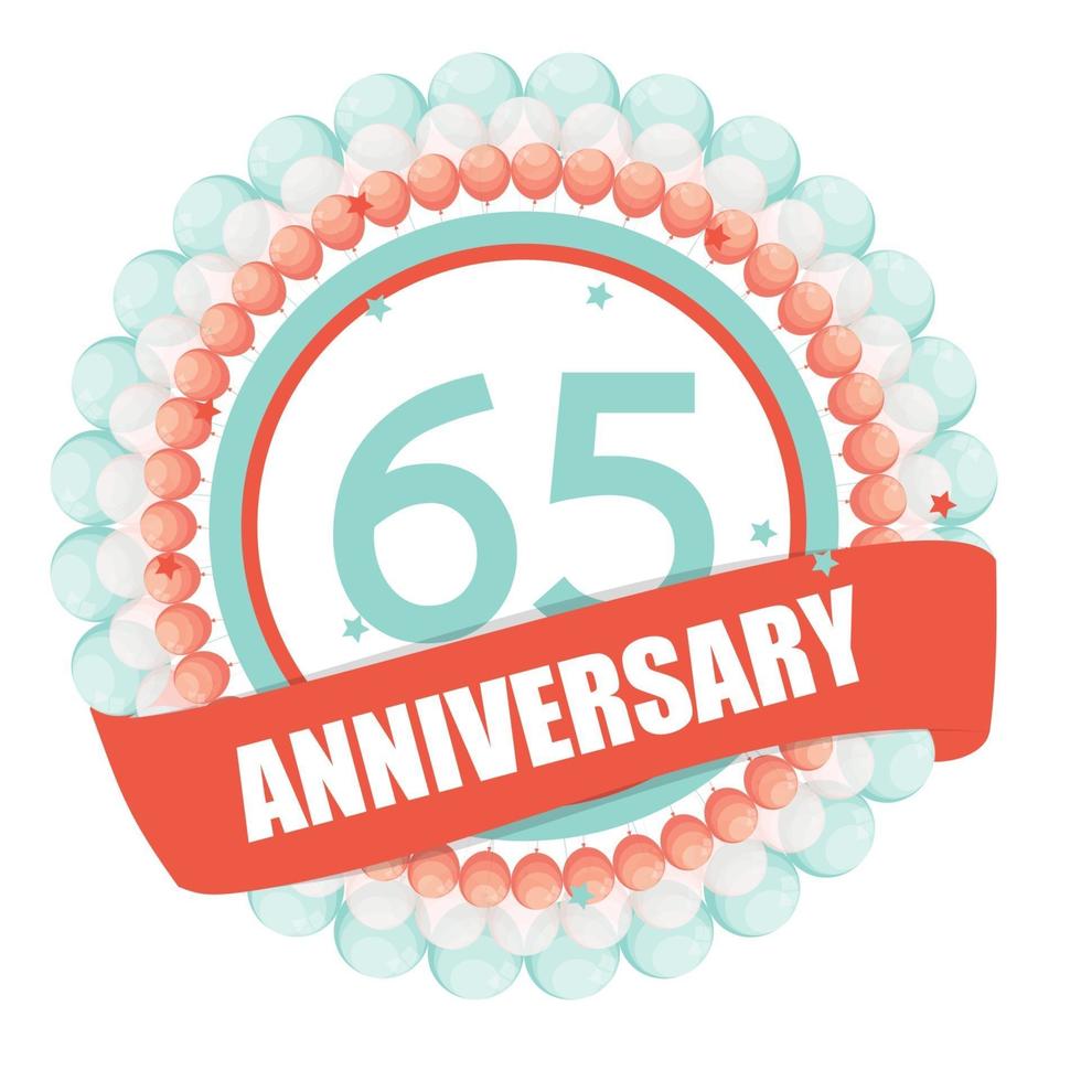 Cute Template 65 Years Anniversary with Balloons and Ribbon Vector Illustration