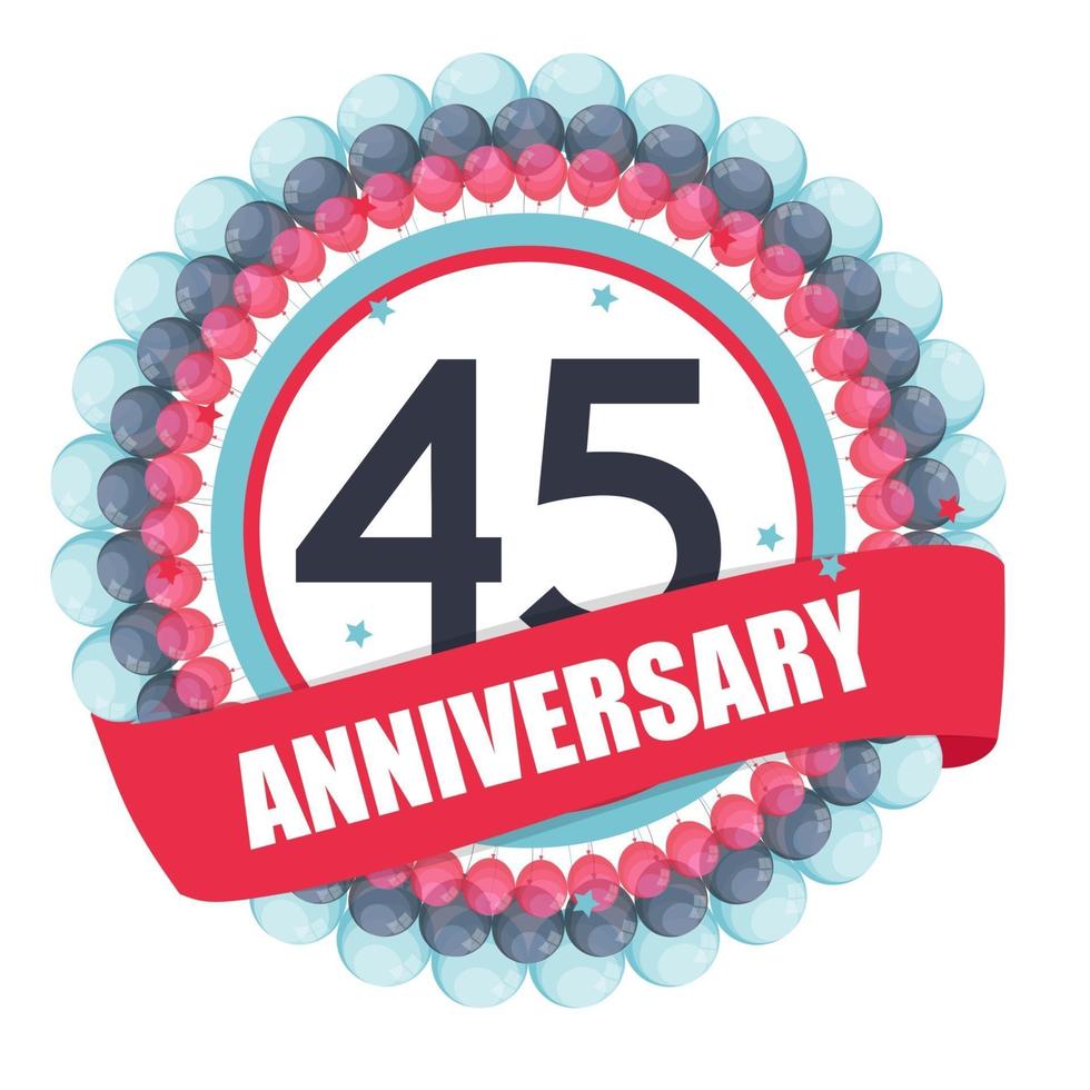 Cute Template 45 Years Anniversary with Balloons and Ribbon Vector Illustration