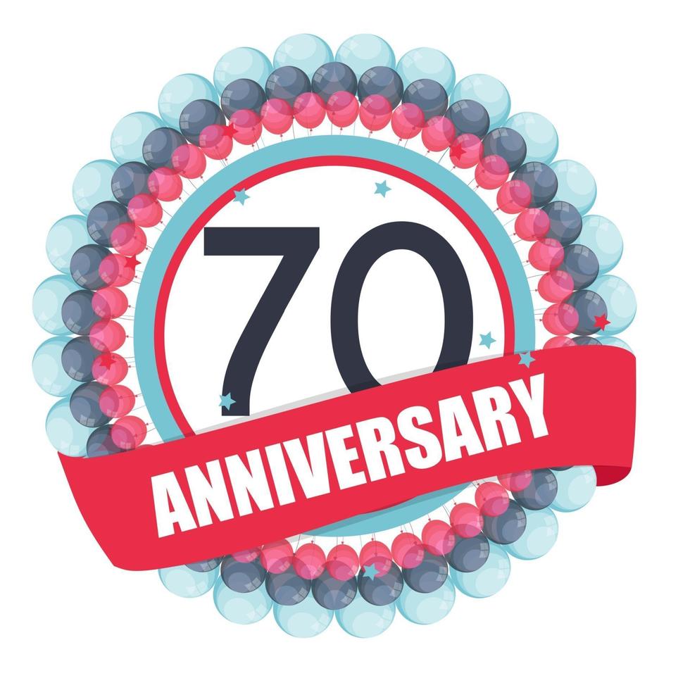 Cute Template 70 Years Anniversary with Balloons and Ribbon Vector Illustration