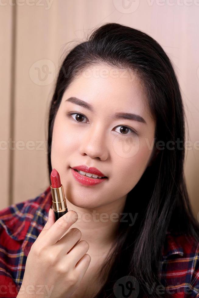 Woman Applied Lipstick photo