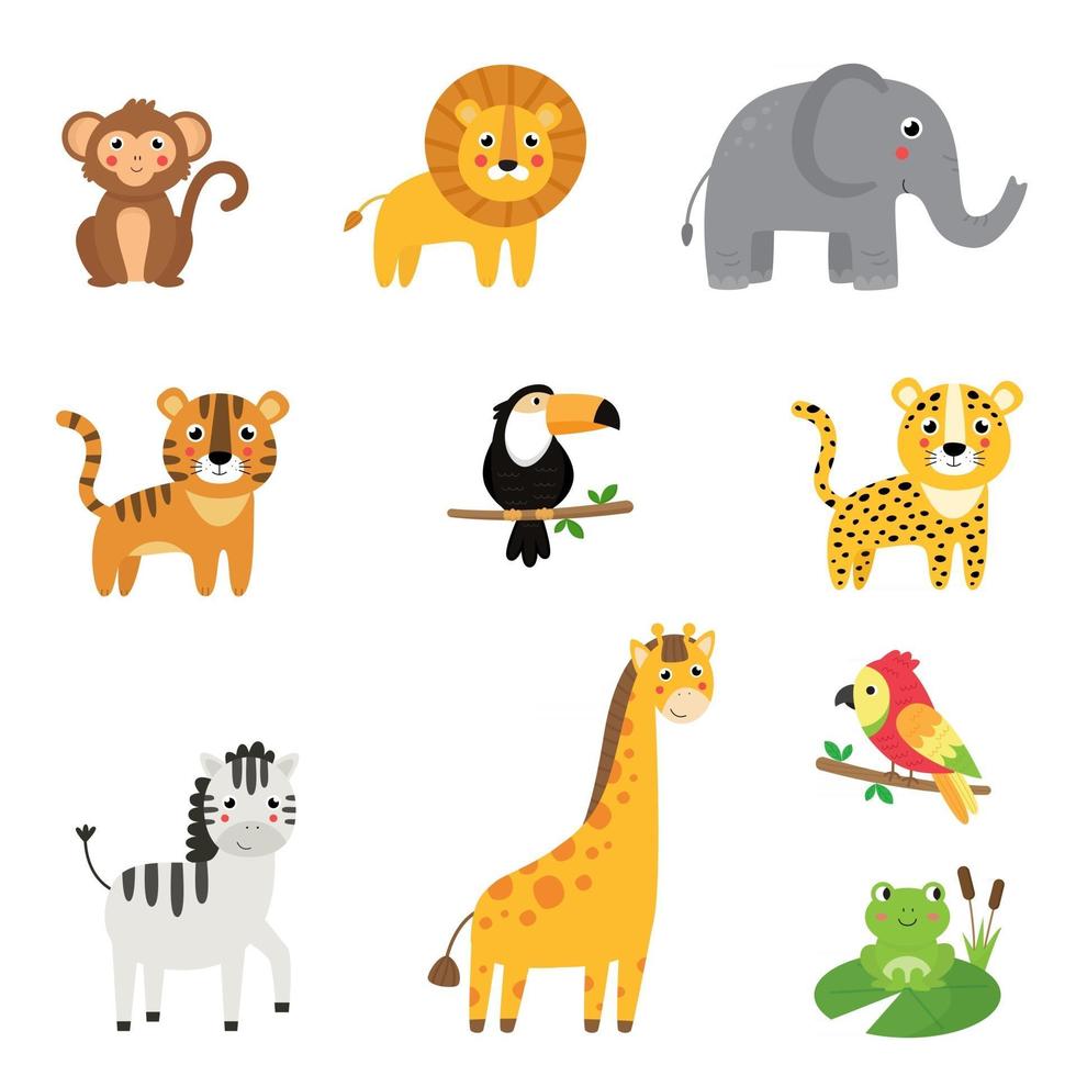 colección infantil de lindos dibujos animados de animales africanos. vector