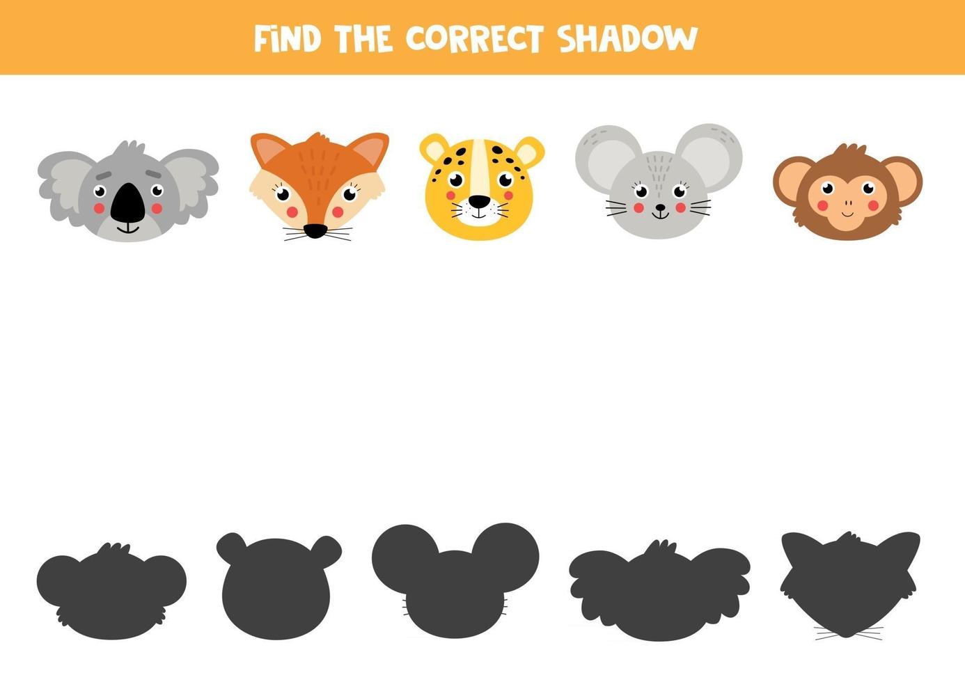 Find the right shadow of cute cartoon animals. vector