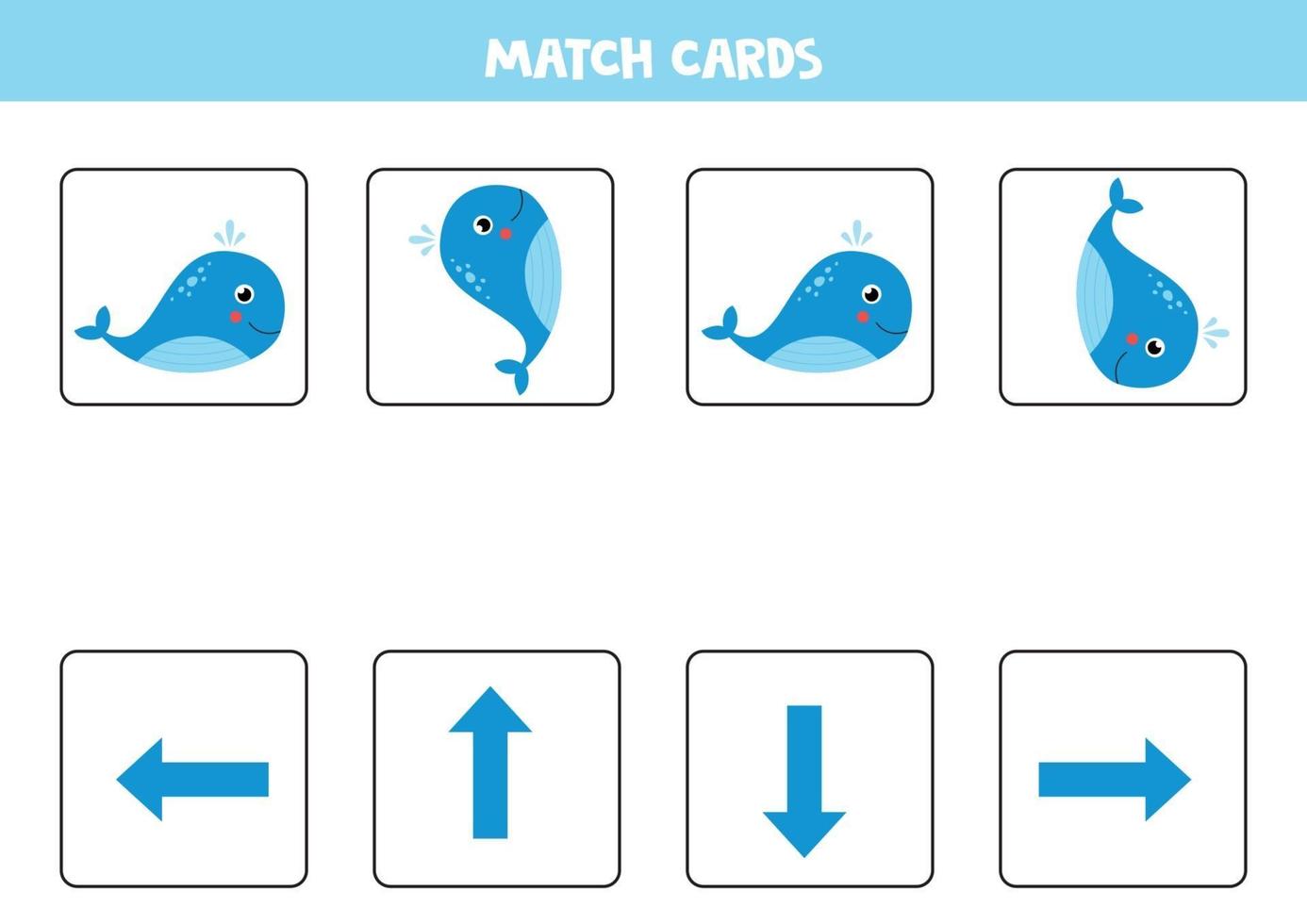 Match cards with orientation of blue whale. vector
