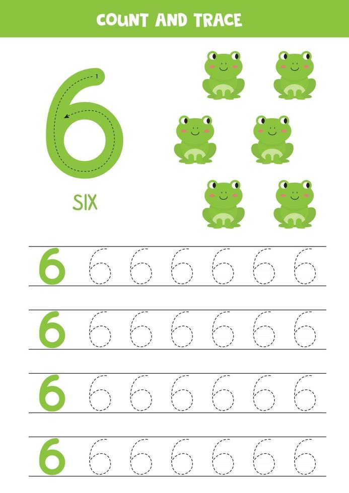 hoja de trabajo para aprender números con linda jirafa. numero seis. vector
