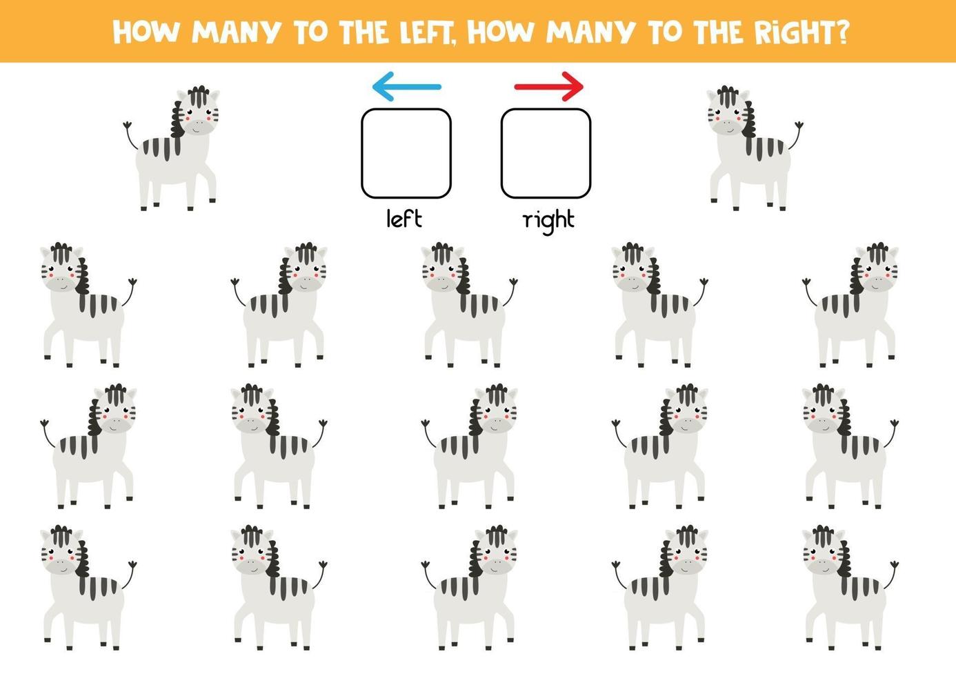 Left or right with cute cartoon zebras. vector