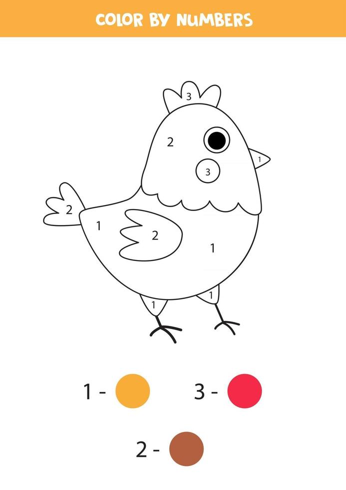 Página para colorear con gallina de dibujos animados lindo. juego de matemáticas para niños. vector