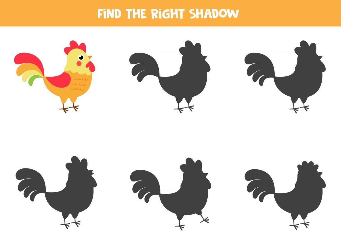 encuentra la sombra correcta del gallo de dibujos animados lindo. vector