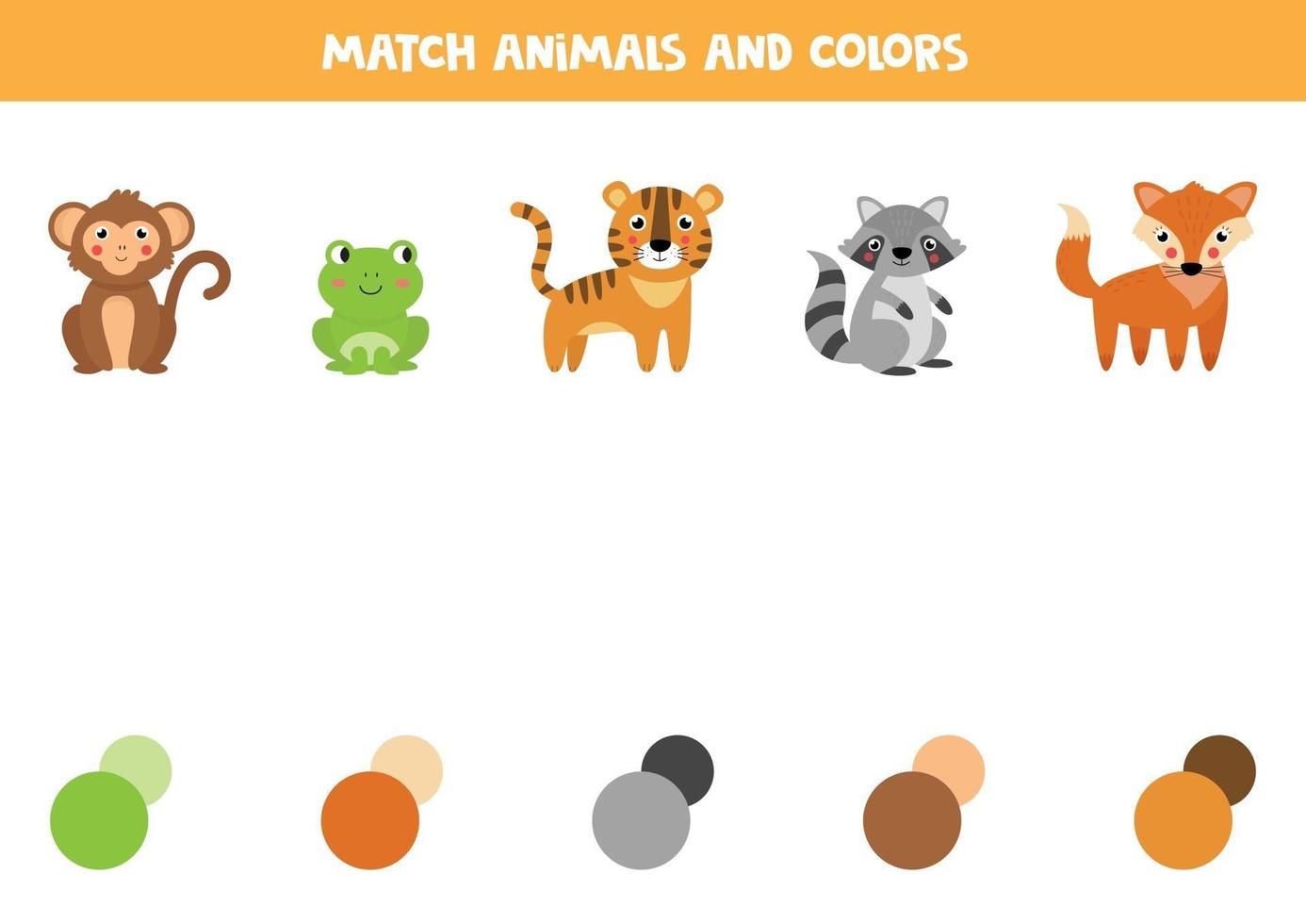 emparejar animales y sus colores. hoja de trabajo educativa para niños. vector