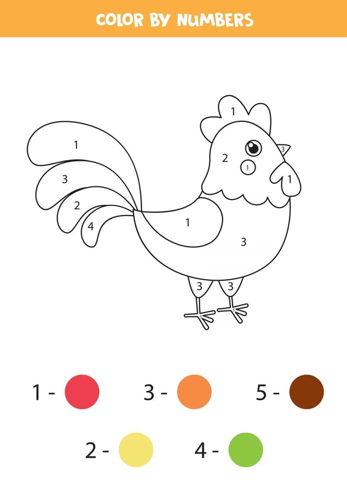 Coloring page for kids. Cute cartoon farm rooster. vector