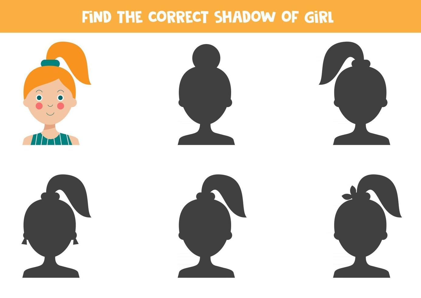 Logical game for kids. Find the right shadow of cute girl. vector