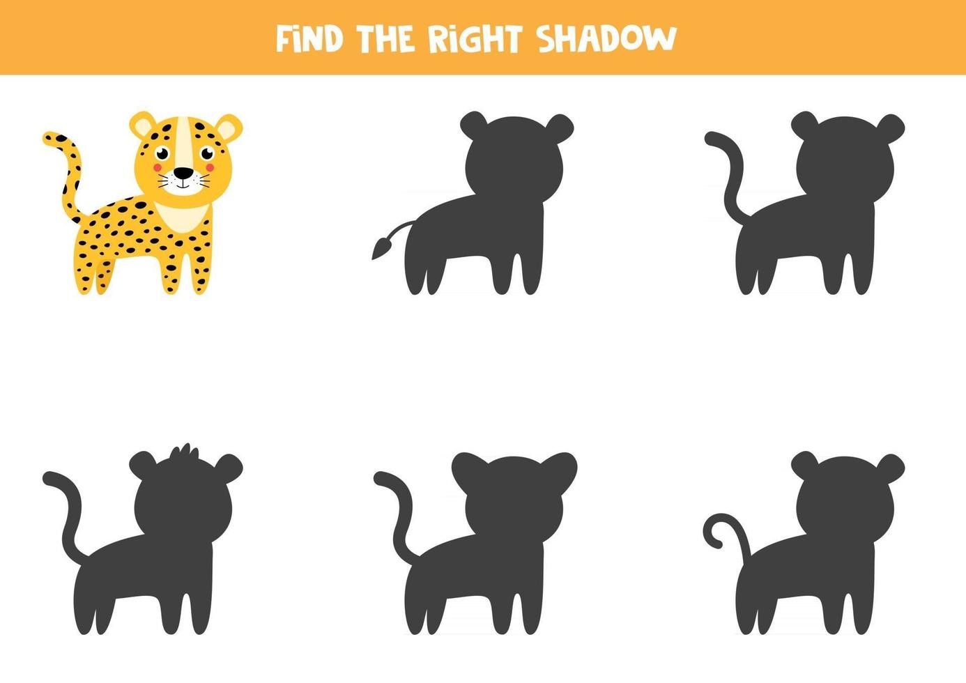 Find the right shadow of cute leopard. Logical worksheet. vector