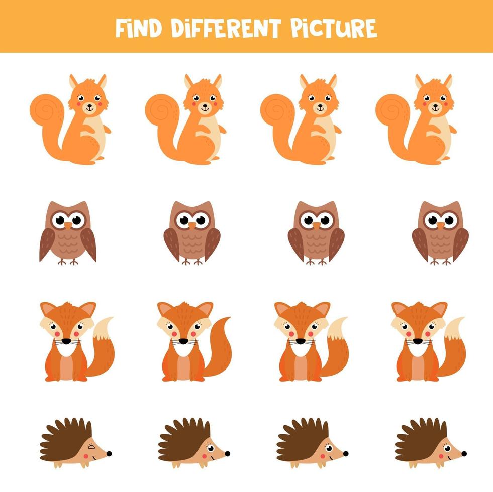 Find animal in reach row which is different from others. vector