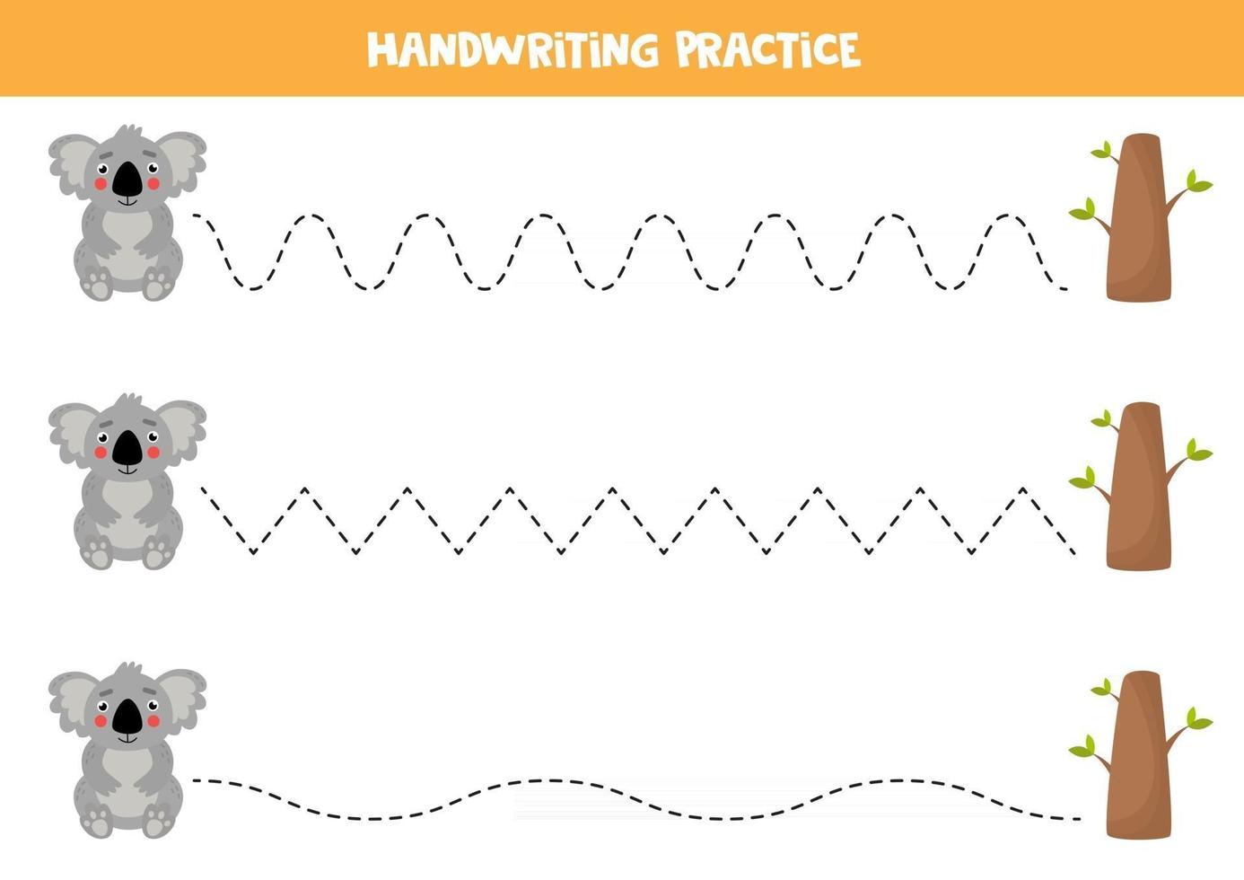 Trace the lines between cute gray koala and tree. vector