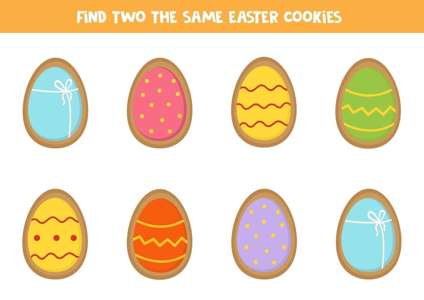Encuentra dos galletas de Pascua idénticas. lógica educativa para niños. vector