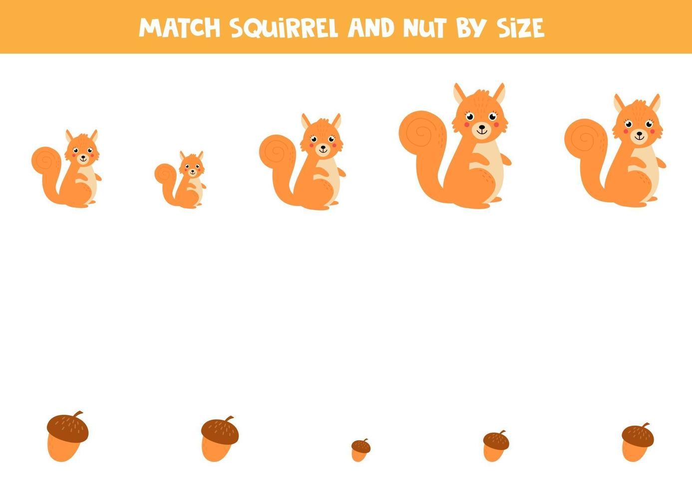 Match squirrel and nuts by size. Worksheet for kids. vector
