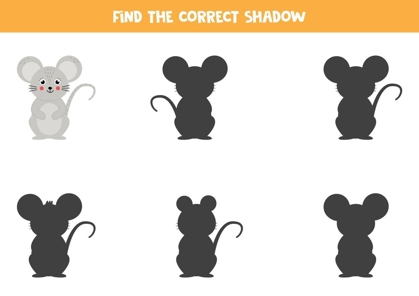 encuentra la sombra derecha del mouse. juego educativo para niños. vector
