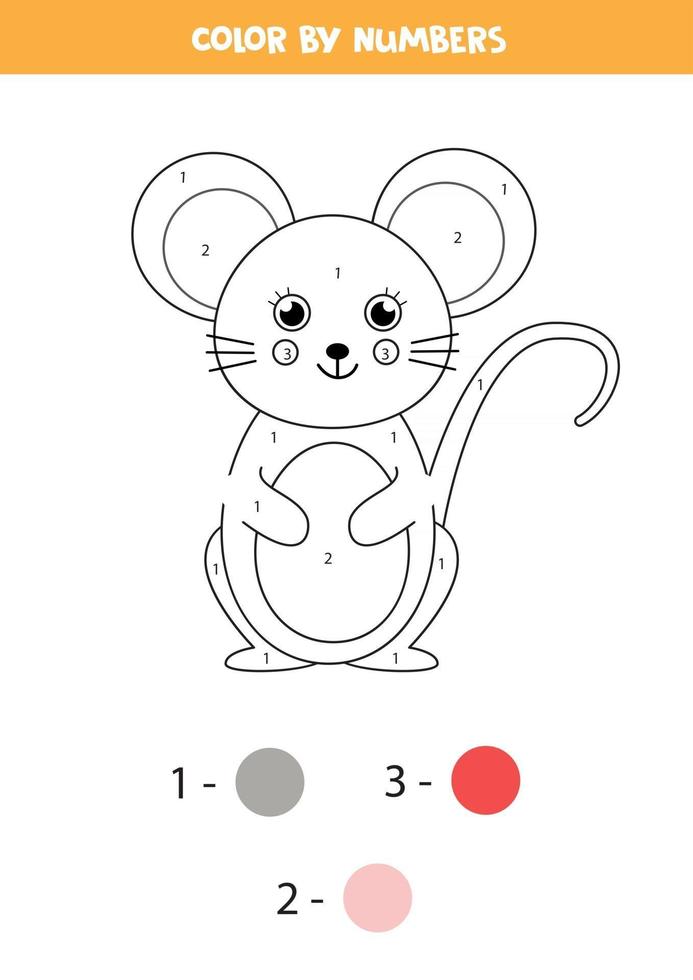 Math coloring for kids. Cute cartoon mouse. vector