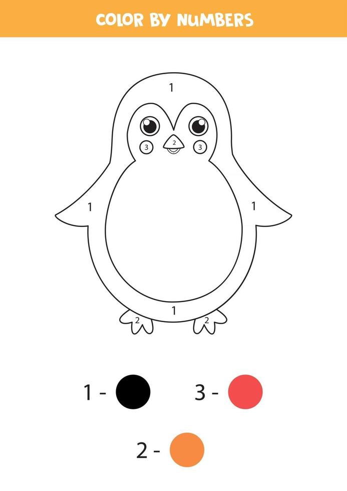 Página para colorear por números con pingüino de dibujos animados lindo. vector