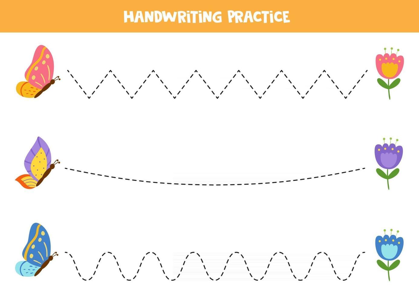 Tracing lines for kids. Cute flying butterflies and flowers. vector